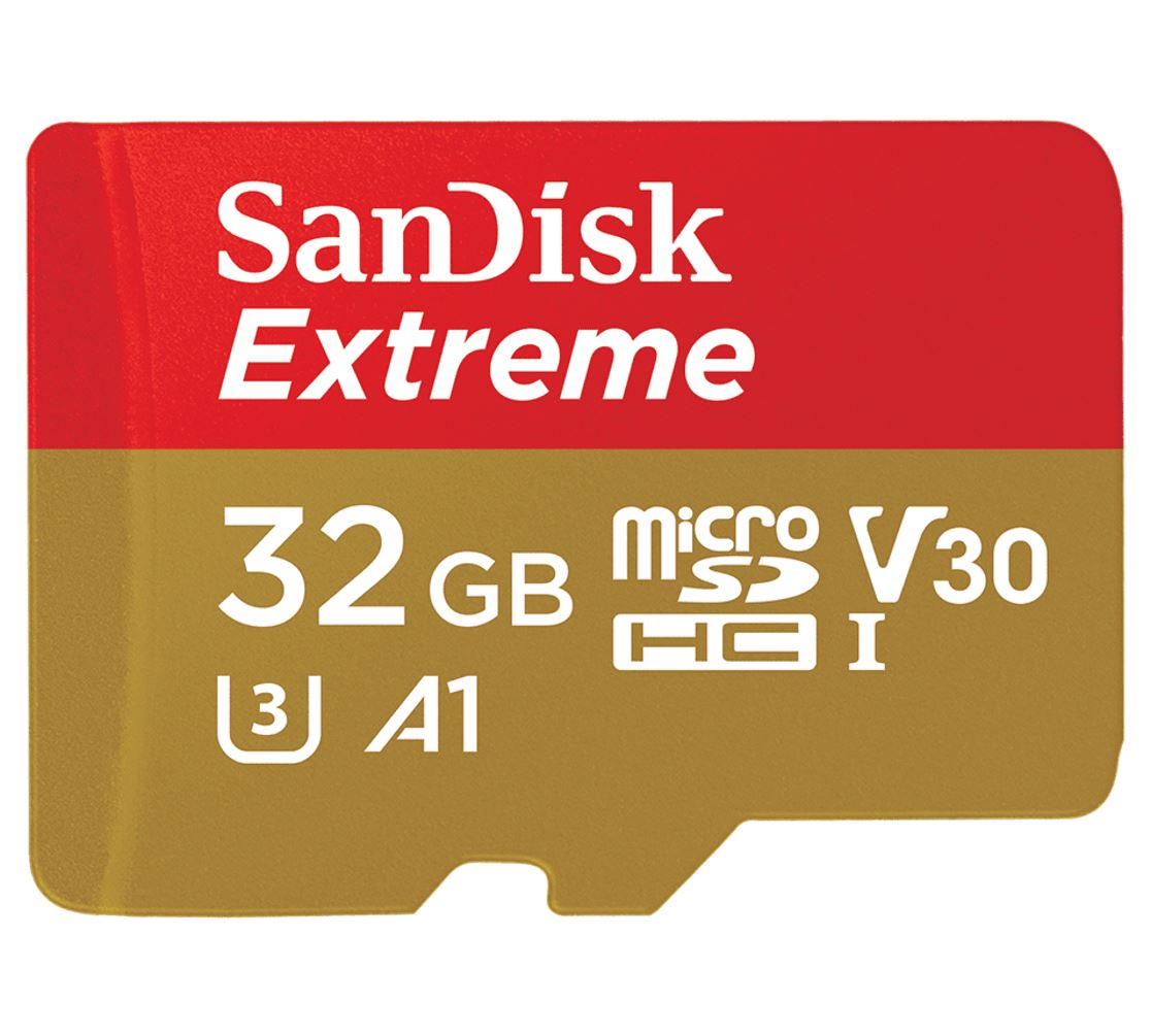 SanDisk Extreme 32GB microSD SDHC V30 U3 C10 A1 UHS-1 100MB/s R 60MB/s W 4x6 SD Adaptor Android Smartphone Action Camera Drones >16GB, SDSQXAF-032G-GN6AA