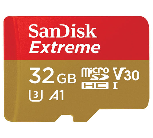 SanDisk Extreme 32GB microSD SDHC V30 U3 C10 A1 UHS-1 100MB/s R 60MB/s W 4x6 SD Adaptor Android Smartphone Action Camera Drones >16GB, SDSQXAF-032G-GN6AA