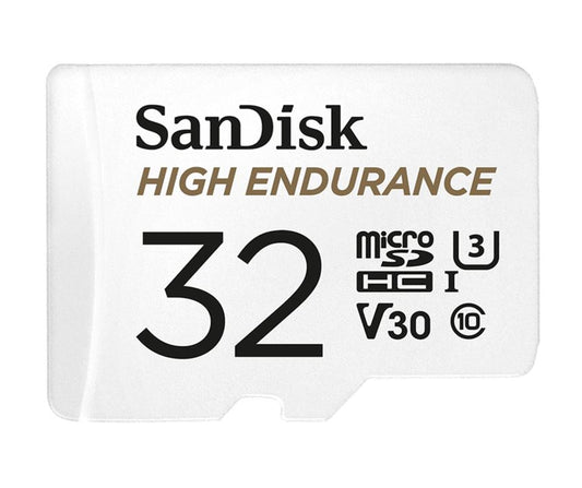 SanDisk High Endurance 32GB microSD 100MB/s 40MB/s 2.5K hrs 4K UHD C10 U3 V30 -40°C to 85°C Heat Freeze Shock Temp Water X-ray Proof SD Adapter >16GB, SDSQQNR-032G-GN6IA