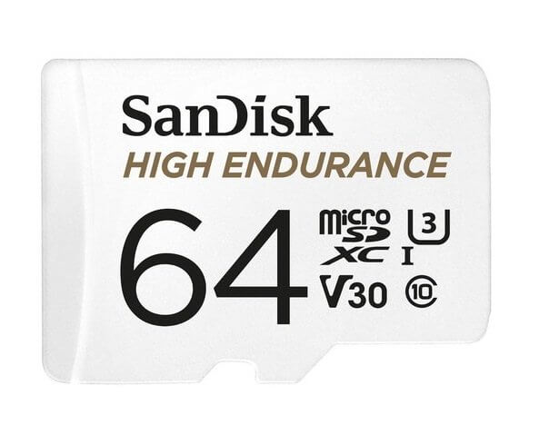 SanDisk High Endurance 64GB microSD 100MB/s 40MB/s 5K hrs 4K UHD C10 U3 V30 -40°C to 85°C Heat Freeze Shock Temperature Water X-ray Proof SD Adapter, SDSQQNR-064G-GN6IA