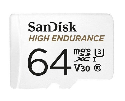 SanDisk High Endurance 64GB microSD 100MB/s 40MB/s 5K hrs 4K UHD C10 U3 V30 -40°C to 85°C Heat Freeze Shock Temperature Water X-ray Proof SD Adapter, SDSQQNR-064G-GN6IA