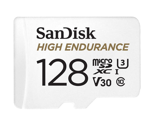 SanDisk High Endurance 128GB microSD 100MB/s 40MB/s 10K hrs 4K UHD C10 U3 V30 -40°C to 85°C Heat Freeze Shock Temperature Water X-ray Proof SD Adapter, SDSQQNR-128G-GN6IA