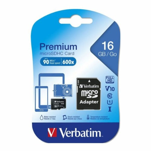 Verbatim Micro SDHC 16GB (Class 10) with Adaptor Up to 45MB/Sec 300X read speed, 44082