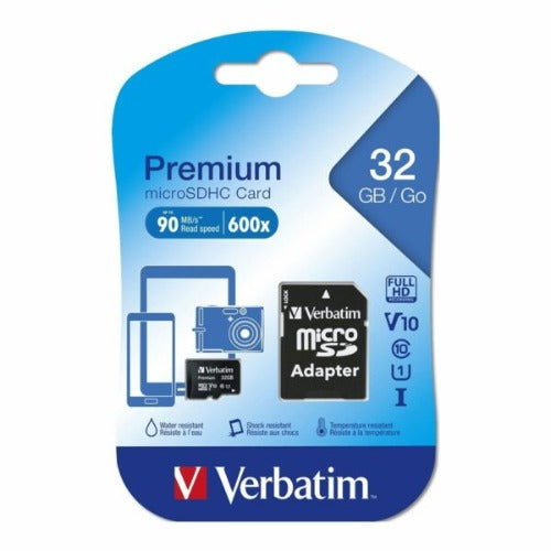 Verbatim 32GB MicroSD SDHC SDXC Class10 UHS-I Memory Card 45MB/s Read 10MB/s Write 300X Read Speed with standard SD adaptor, 44083