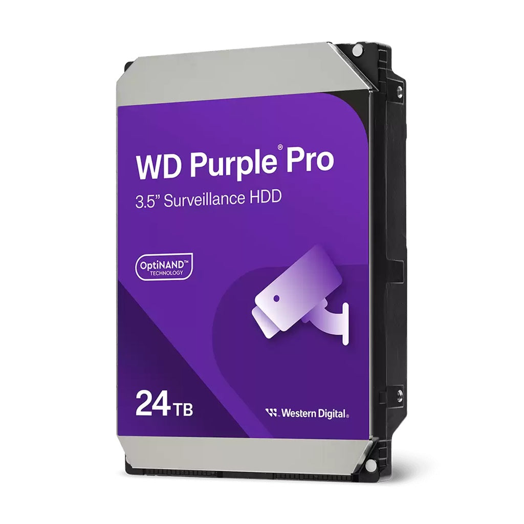 Western Digital WD Purple Pro Surveillance Hard Drive - 24TB 3.5' HDD 7200RPM 512MB SATA 287MB/s 24x7 2.5mil MTBF 5-Year Limited Warranty, WD241PURP