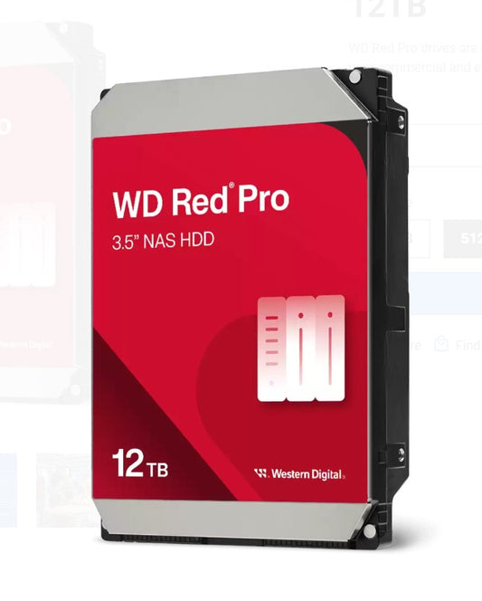 Western Digital WD Red Pro 12TB 3.5' NAS HDD SATA3 7200RPM 256MB Cache 24x7 300TBW ~24-bays NASware 3.0 CMR Tech 5yrs wty (replacement of WD121KFBX), WD122KFBX