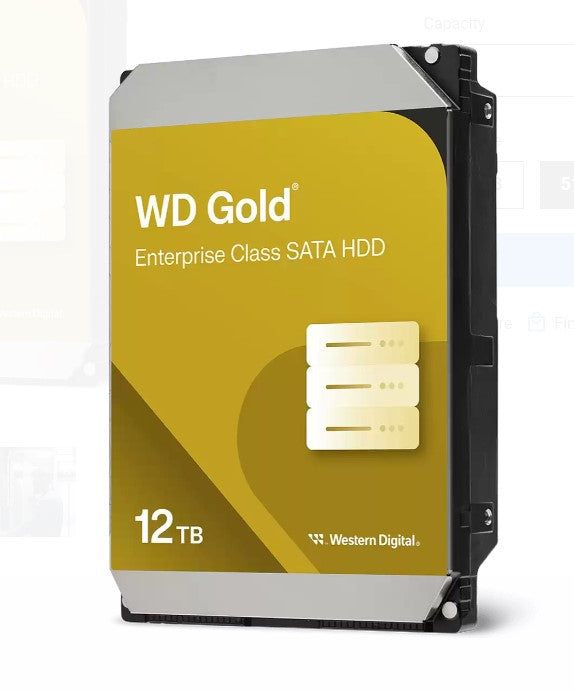 Western Digital Gold 12TB 3.5' Enterprise Class SATA 6 Gb/s HDD 7200 RPM Cache Size 256MB 5-Year Limited Warranty, WD122KRYZ