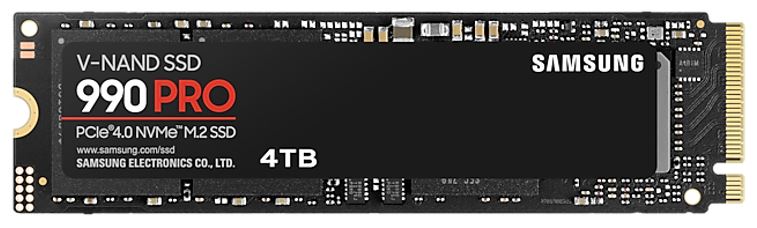 Samsung 990 Pro 4TB Gen4 NVMe SSD 7450MB/s 6900MB/s R/W 1600K/1550K IOPS 2400TBW 1.5M Hrs MTBF for PS5 5yrs Wty, MZ-V9P4T0BW