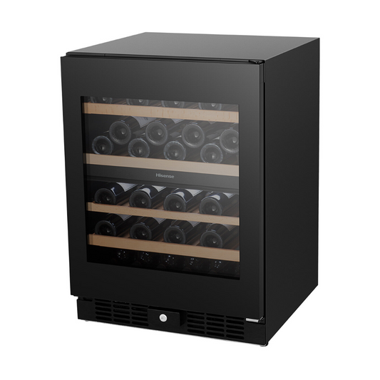 Hisense 46 Bottle Dual-Zone Wine Cabinet HRWC46B angled view