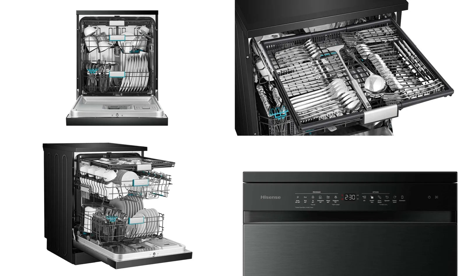 Hisense 60cm 16 Place Setting Freestanding Dishwasher Black Steel HSAP16FB