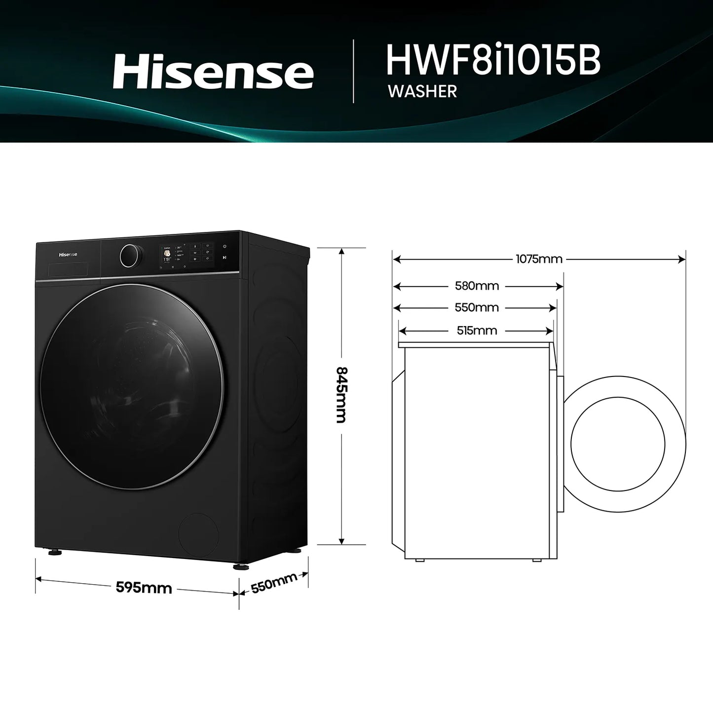 Hisense 10kg Series 8i Front Load Washing Machine Black HWF8I1015BX