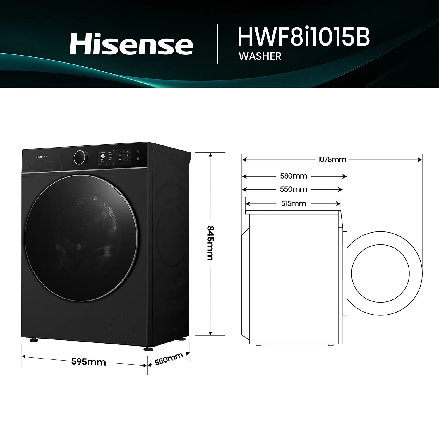 Hisense 10kg Series 8i Front Load Washing Machine Black HWF8I1015BX