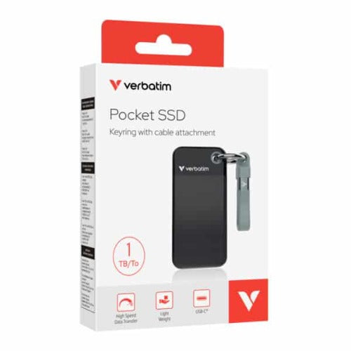 Verbatim 1TB Pocket SSD USB 3.2 Gen 2 1TB Black Grey. Convenient Keyring cable holder. Compact, Rugged. Ultra Lightweight Performance 58g Portable B, 32190