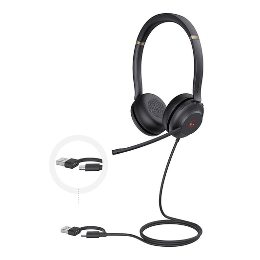 Yealink UH37 Dual MicrosoftTeams Certified USB Wired Headset USB-C/A PROFESSIONAL USB HEADSET Dual Noise-Cancelling, USB-C to USB-A adapter, UH37-D-MS-C/A