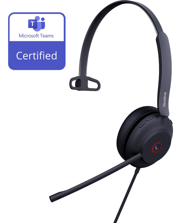 Yealink UH37 Microsoft Teams Certified USB Wired Headset, Mono, USB-A 2.0, 35mm Speaker, Busylight, Leather Ear Cushion, HD Audio, TEAMS-UH37-M