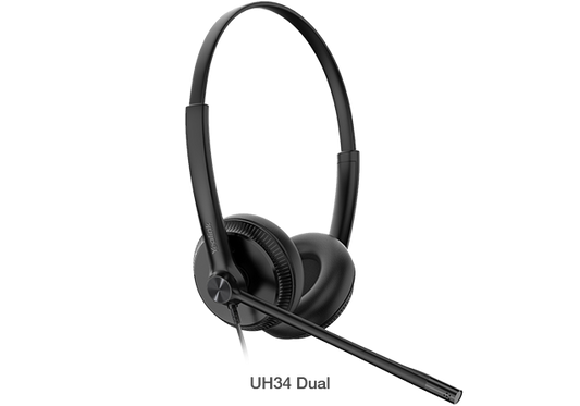 Yealink UH34 Dual Teams USB Headset, Lightweight, All Day Wearing Comfort, Ear Wideband Noise Cancelling Microphone, Leather Ear Cushions, USB-A, UH34-D-MS