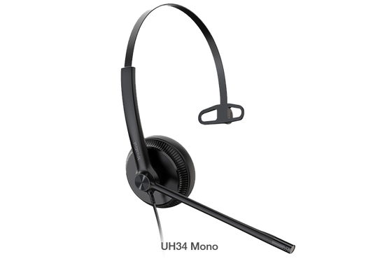 Yealink UH34 Mono Teams USB Headset, Lightweight, All Day Wearing Comfort, Ear Wideband Noise Cancelling Microphone, Leather Ear Cushions, USB-A, UH34-M-MS