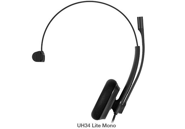 Yealink UH34 Lite Mono Teams USB Headset, Lightweight, All Day Wearing Comfort, Ear Wideband Noise Cancelling Microphone, Foamy Ear Cushions, USB-A, UH34-L-M-MS