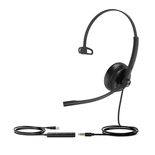 Yealink UH34 Special Edition Mono UC USB Headset, USB-A 3.5mm, Audio Clarity, Noise Cancelling Microphone, Leather Ear Cushions, YHC20 Controller, UH34-SE-M-UC