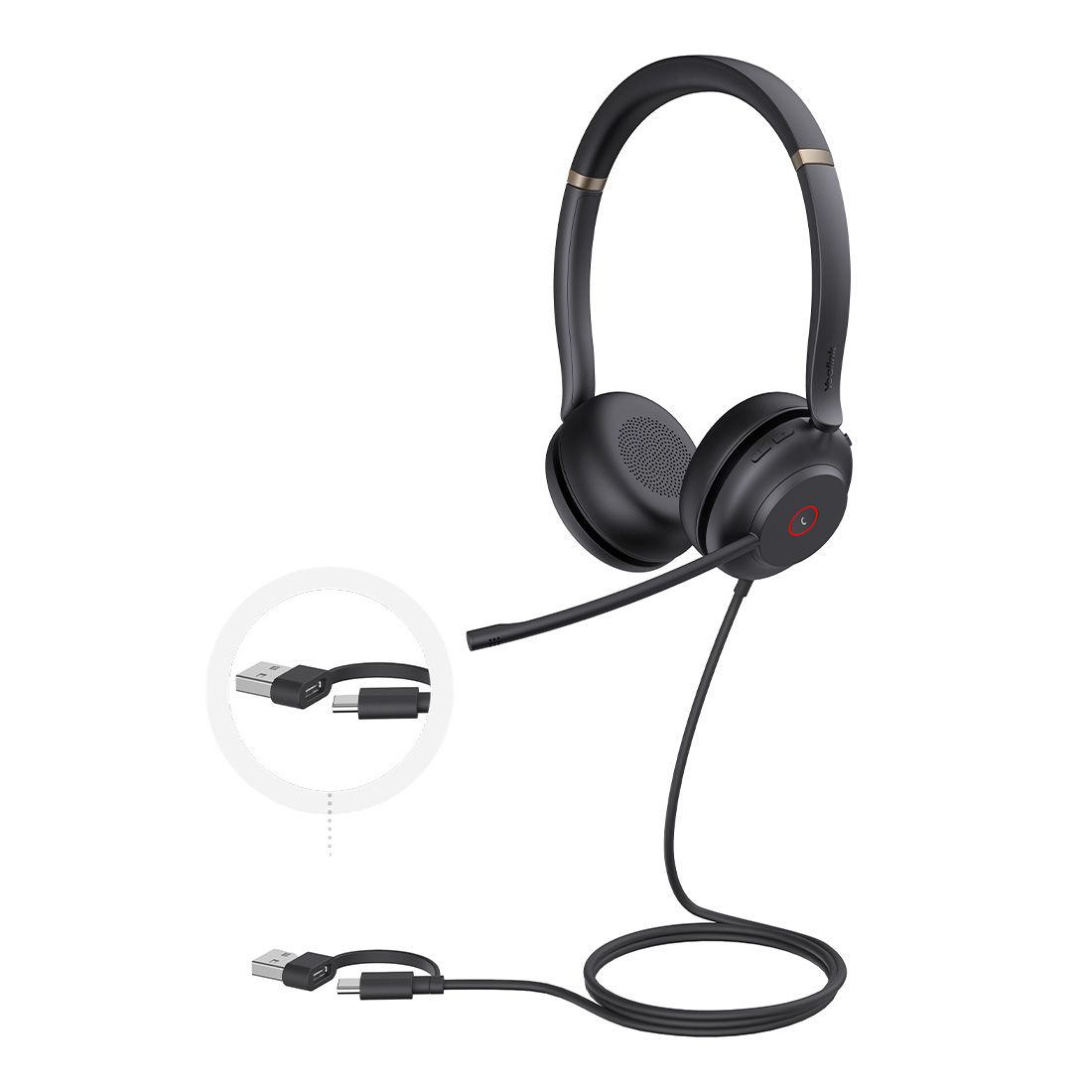 Yealink UH37 Dual USB-C/A USB Wired Headset, UC Dual, USB-C/A, 35mm Speakers, Stereo, HD Audio, 2Mic Noise Killer, Microsoft Teams & UC Certified, UH37-D-UC-C/A