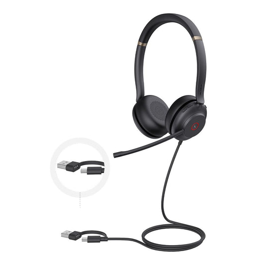 Yealink UH37 Dual USB-C/A USB Wired Headset, UC Dual, USB-C/A, 35mm Speakers, Stereo, HD Audio, 2Mic Noise Killer, Microsoft Teams & UC Certified, UH37-D-UC-C/A