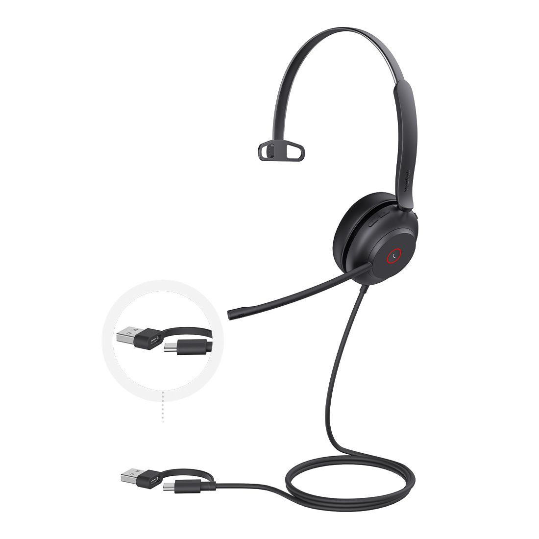 Yealink UH37 Mono USB Wired Headset, UC, USB-C/A, 35mm Speaker, Busylight, Leather Ear Cushion,HD Audio, 2Mic Noise Killer, Microsoft Teams & UC, UH37-M-UC-C/A