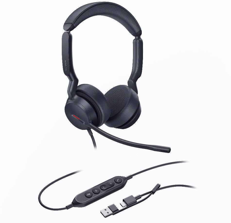 Yealink UH44 Dual UC USB-C/A Unified Communications USB Wired Headset Dual Noise-Canceling Microphones 35mmSpeaker Busylight Leather Ear Cushions, UH44-D-UC-C/A