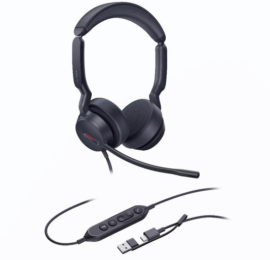 Yealink UH44 Dual UC USB-C/A Unified Communications USB Wired Headset Dual Noise-Canceling Microphones 35mmSpeaker Busylight Leather Ear Cushions, UH44-D-UC-C/A
