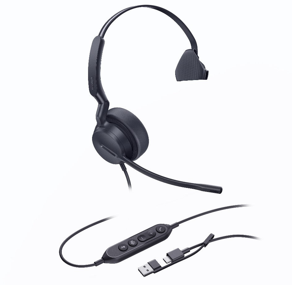 Yealink UH44 Mono Teams USB-C/A Microsoft Certified USB Wired Headset, Dual Noise-Canceling Microphones, 35mm Speaker, Busylight Leather Ear Cushions, UH44-M-MS-C/A