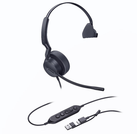 Yealink UH44 Mono Teams USB-C/A Microsoft Certified USB Wired Headset, Dual Noise-Canceling Microphones, 35mm Speaker, Busylight Leather Ear Cushions, UH44-M-MS-C/A