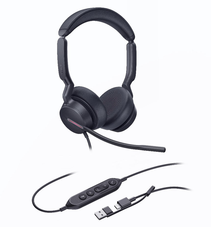 Yealink UH46 Dual UC USB-C/A Unified Communications USB Wired Headset 3-Noise-Canceling Microphones 35mm Speaker Busylight Leather Controller, UH46-D-UC-C/A