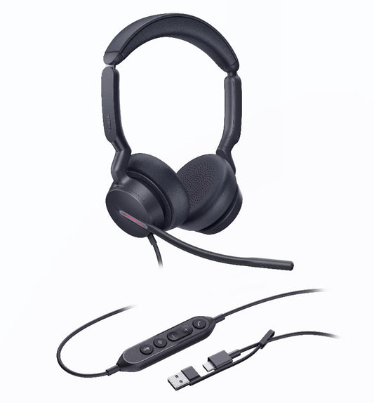 Yealink UH46 Dual UC USB-C/A Unified Communications USB Wired Headset 3-Noise-Canceling Microphones 35mm Speaker Busylight Leather Controller, UH46-D-UC-C/A
