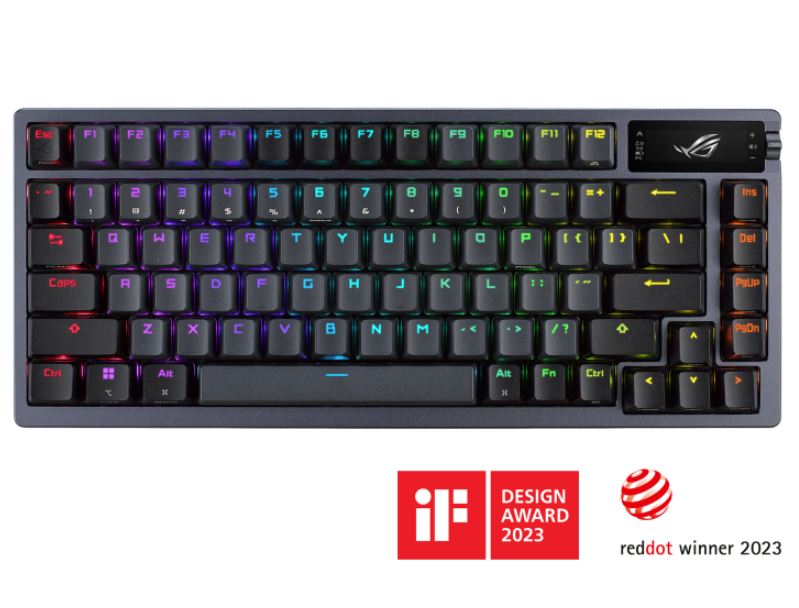 ASUS ROG AZOTH/NXSW/US/PBT (Snow Switch) Gaming Keyboard, OLED Display, NX Snow Switch, 75 Keys, Tri-mode Connection, Quiet, ROG AZOTH/ PBT/ BLK SNOW SWITCH