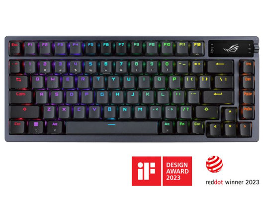 ASUS ROG AZOTH/NXSW/US/PBT (Snow Switch) Gaming Keyboard, OLED Display, NX Snow Switch, 75 Keys, Tri-mode Connection, Quiet, ROG AZOTH/ PBT/ BLK SNOW SWITCH