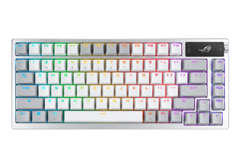 ASUS ROG AZOTH/US/PBT/WHT (Snow Switch) Gaming Keyboard, OLED Display, NX Snow Switch, 75 Keys, Tri-mode Connection, White, Quiet, ROG AZOTH/ PBT/WHT SNOW SWITCH