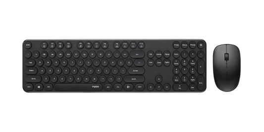 RAPOO Wireless Stylish, Spill-Resistant, Retro Style Round Key, 1000DPI, 2.4G Connection, 10M Range, Nano Receiver, Optical Mouse & Keyboard Black, X260S-BLACK