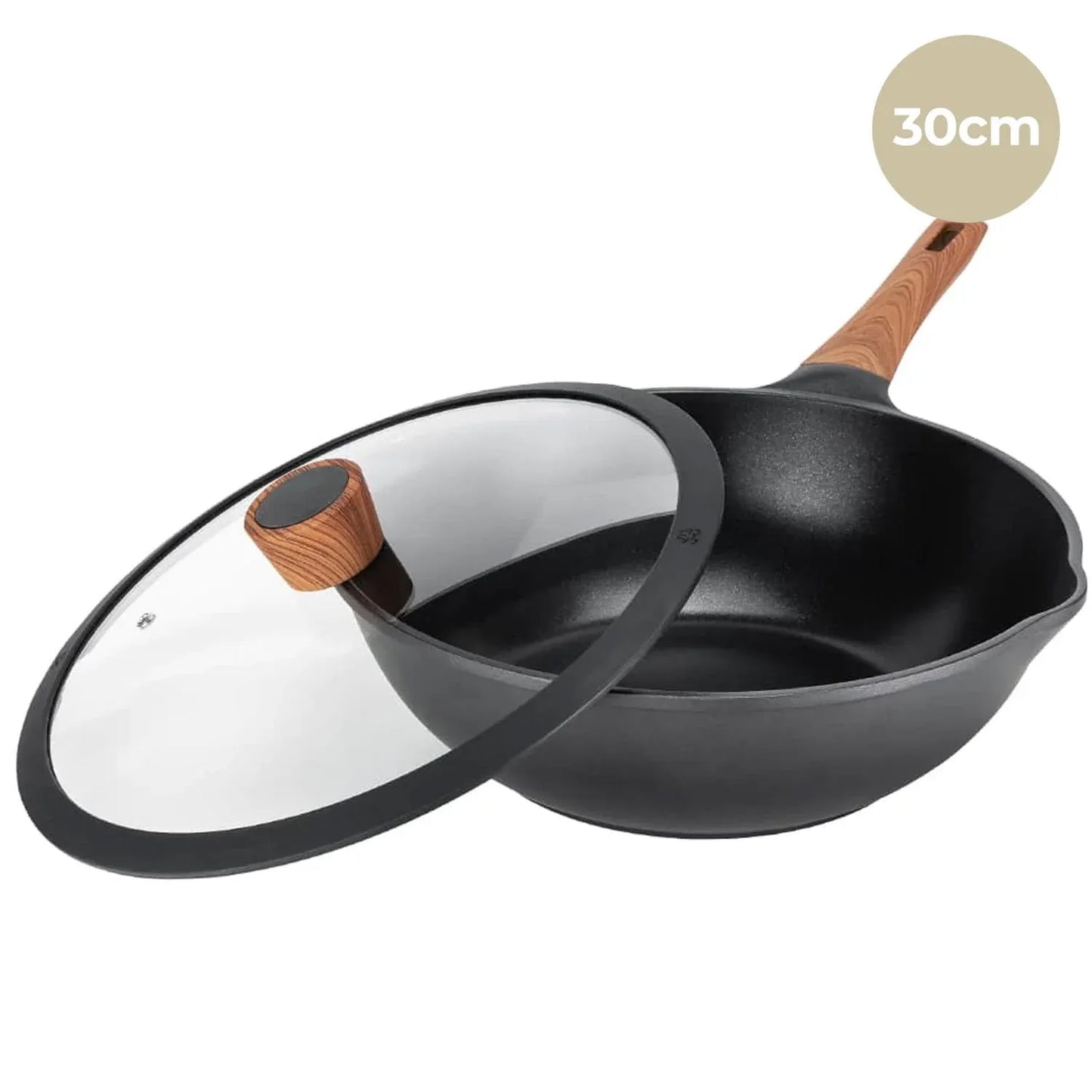 Kleva Diamond Earth 30cm Wok with Glass Lid - KDEWOK30