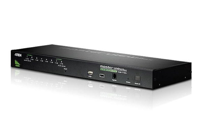 Aten Rackmount KVM Switch 8 Port VGA PS/2-USB, 2x Custom KVM Cables Included, Broadcast Mode, Daisy Chainable for up to 256 Devices, CS1708A-AT-U