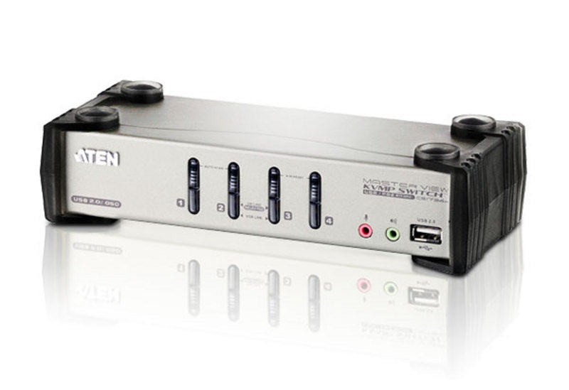 Aten Desktop KVMP Switch 4 Port Single Display VGA w/ audio & OSD, 4x Custom KVM Cables Included, 2x USB Port, Selection Via Front Panel, CS1734B-AT-U