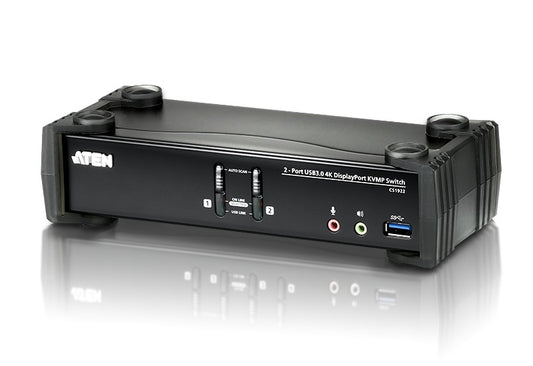Aten Desktop KVMP Switch 2 Port Single Display 4k DisplayPort w/ audio, Cables Included, 2x USB Port, Selection Via Front Panel, CS1922-AT-U
