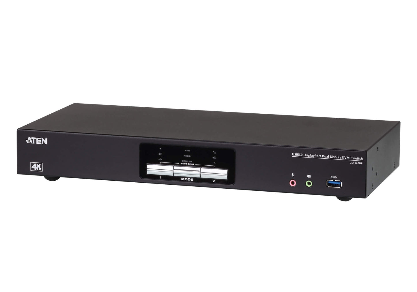 Aten Desktop KVMP Switch 2 Port Dual Display 4k DisplayPort w/ audio, Cables Included, 2x USB Port, Selection Via Front Panel, CS1942DP-AT-U