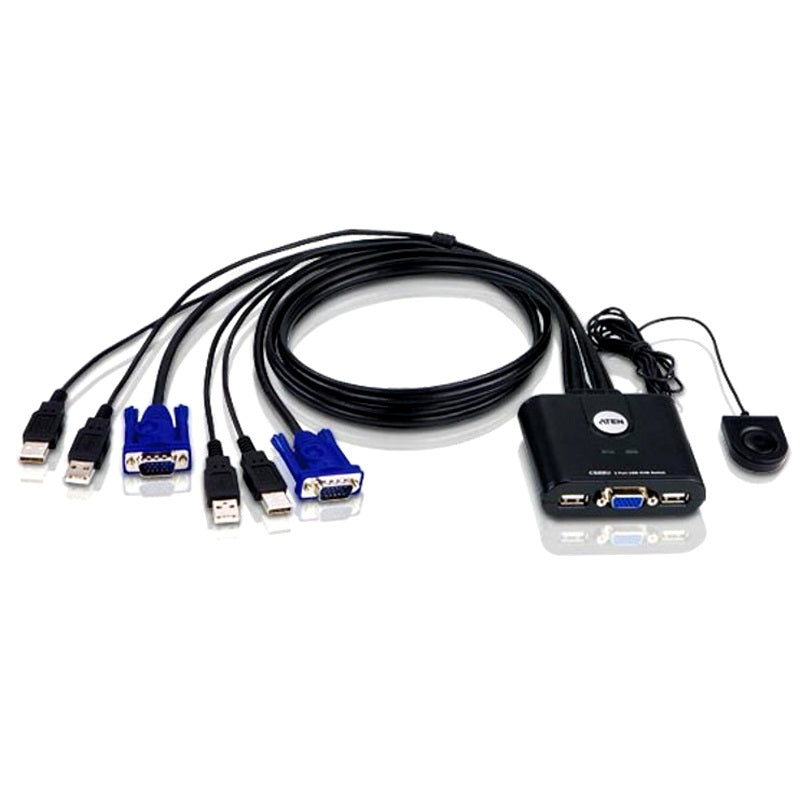 Aten Compact KVM Switch 2 Port Single Display VGA, Remote Port Selector, USB Hot-Plugging, CS22U-AT
