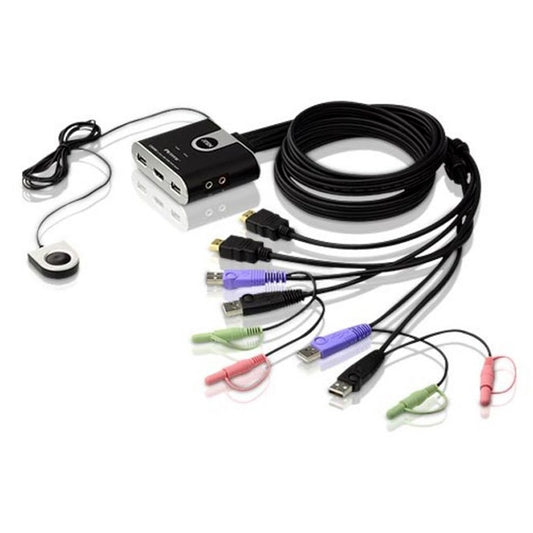 Aten Compact KVM Switch 2 Port Single Display HDMI w/ audio, 1.2m Cable, Remote Port Selector,, CS692-AT