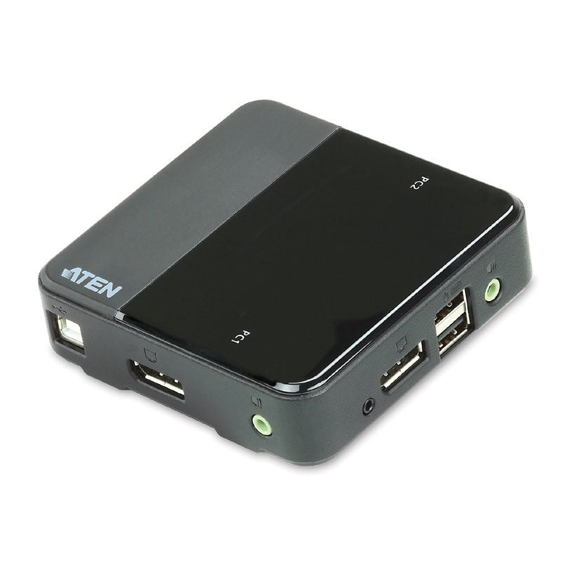 Aten Slim KVM Switch 2 Port Single Display DisplayPort w/ audio, Cables Included, Remote Port Selector,, CS782DP-AT