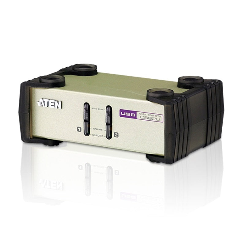 Aten Desktop KVM Switch 2 Port Single Display VGA, Both USB & PS/2 Options, Custom Cables Included, Selection Via Front Panel,, CS82U-AT