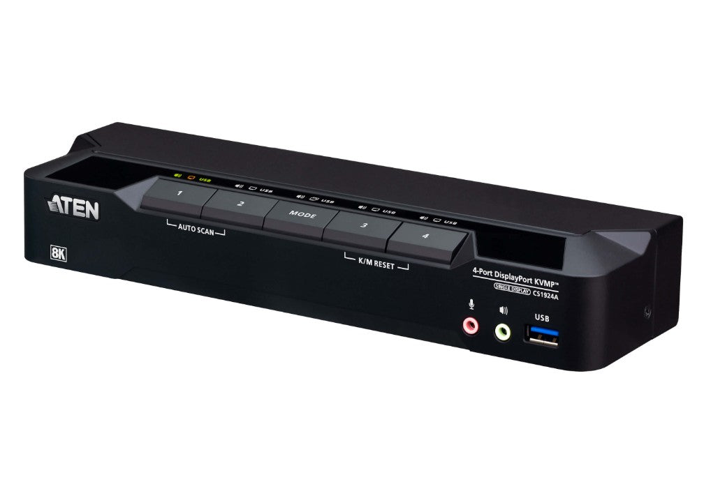 Aten Desktop 4-Port USB 3.0 8K DisplayPort KVMP Switch (Cables included), CS1924A-AT-U