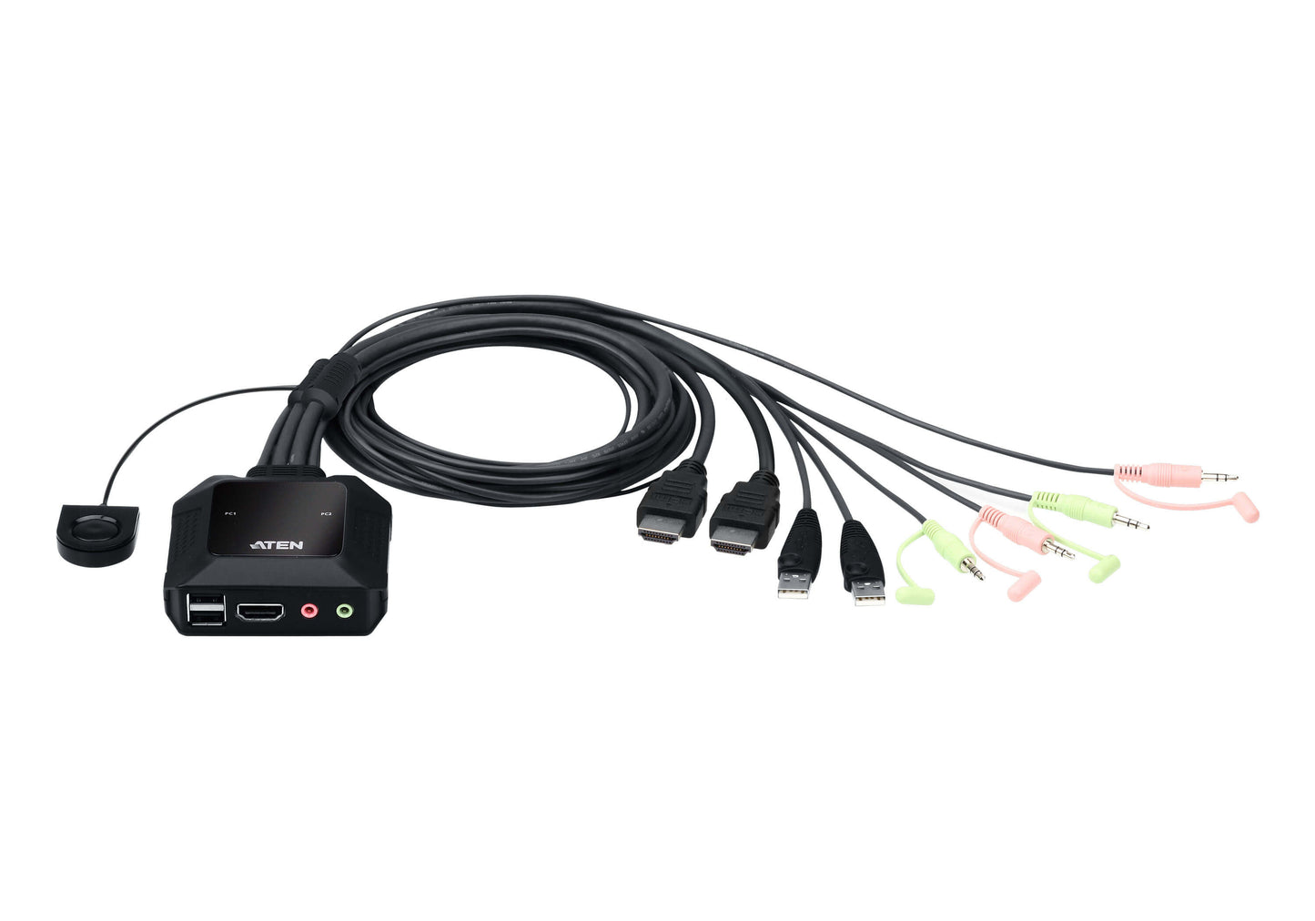 Aten 2 Port USB 4K @60Hz HDMI Cable KVM Switch with Remote Port Selector, CS22H-AT
