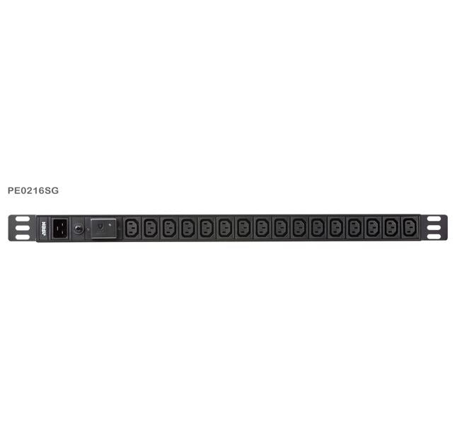Aten 0U 16-port Basic PDU with Surge Protection, 100-240VAC, 16AMax, 50-60Hz, 16 x IEC C13, Overcurrent Protection, Aluminum material, PE0216SG-AT-G