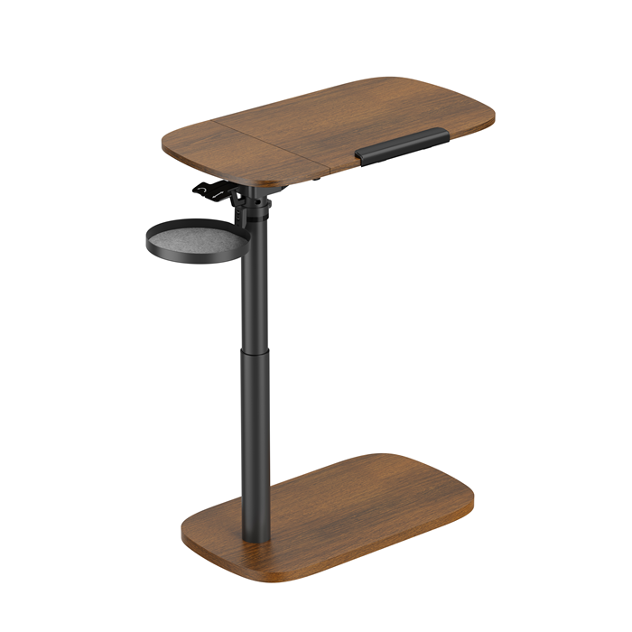 Brateck Storage-Savvy Height Adjustable Mobile Side Table, Gas-Lift Sit-Stand Desk, tabletop 723x400mm, weight capacity 10kg (Walnut), FMT03-02-WALNUT