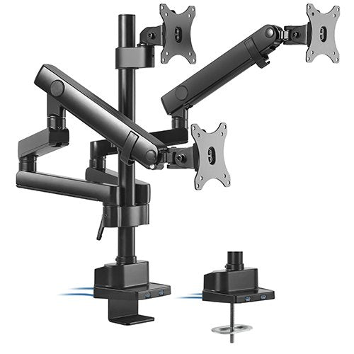 Brateck Triple Monitor Aluminum Slim Pole Held Mechanical Spring Monitor Arm Fit Most 17'-27' Monitors Up to 7kg per screen VESA 75x75/100x100, LDT20-C036UP